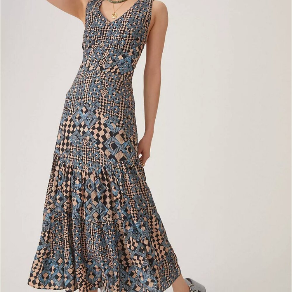 Let Me Be Flounced Printed Maxi Dress - LARGE - BLUE